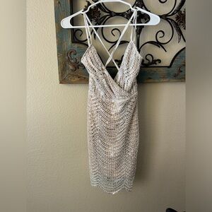 Lulu's White and Tan Lace Strappy Dress
